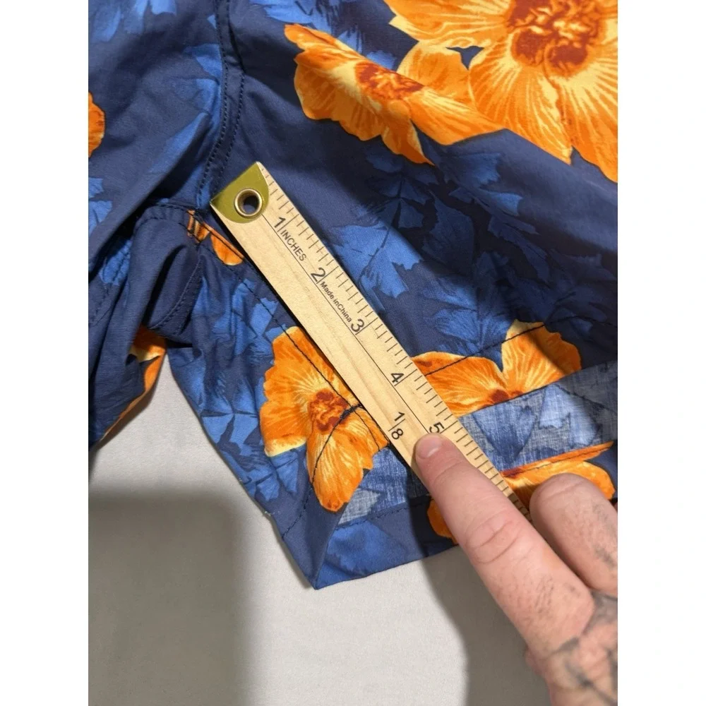 Nautica swim trunks shorts, lined,‎ orange blue hawaiian print, men's xl, cotton